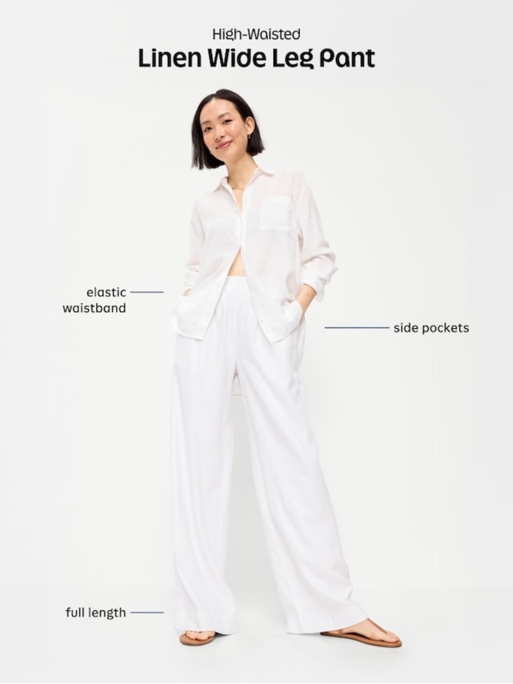 Old Navy White XXL Linen Wide Leg Pants